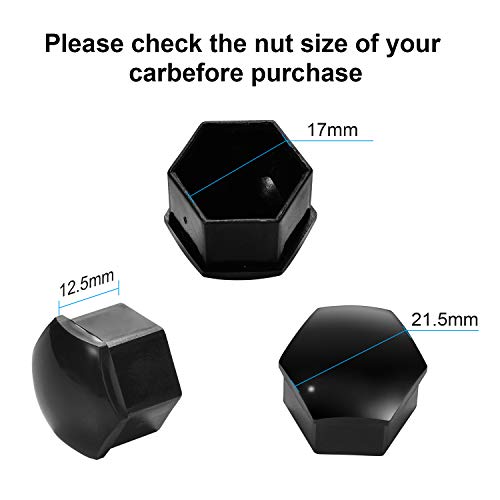 moinkerin 20 Piezas Tapas de Tornillos Tapas de Tuercas Tapas Nuez Universal 17mm Cubierta de Tuerca para Coches Ruedas con Herramienta Negro