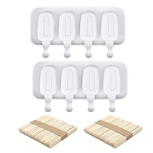 Molde de helado, molde de silicona para paletas de helado, para niños, de grado alimenticio, para postres y chocolate, 2 moldes y 100 palitos