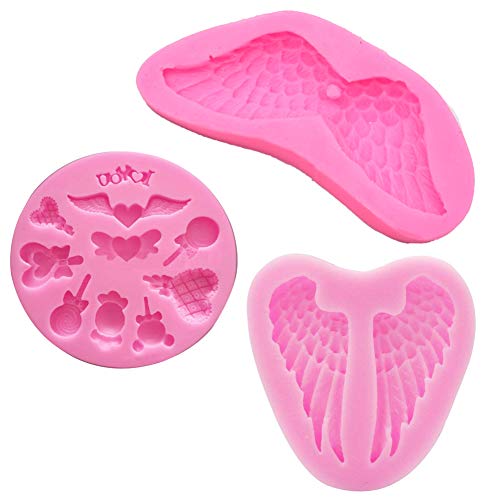 Molde de silicona con forma de alas de ángel, 3 unidades, para decoración de cupcakes