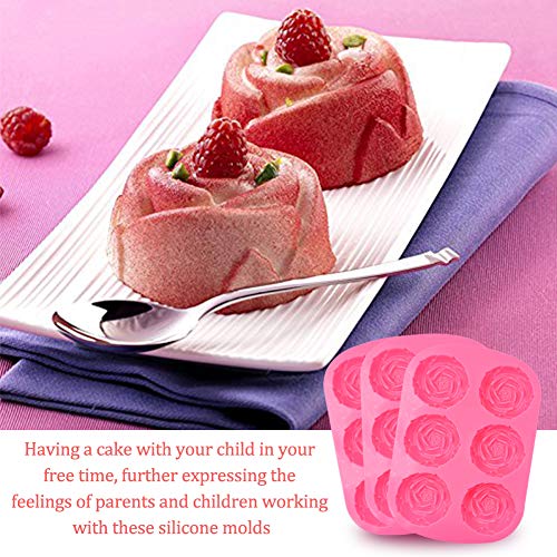 Moldes de Silicone de 6 cavidades en forma Forma de Rosa - 3PCS Antiadherente Moldes para jabón Tartas, Repostería, Bizcocho, Gelatina, Jabón, Muffin, Pudín