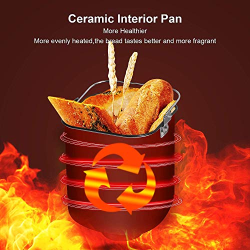 MooSoo Panificadora, 25 Programs/Automática/Capacidad 1 kg/Olla de Cerámica Antiadherente/Panel LCD Táctil Digital/15H Temporizador/, para Pan Sin Gluten, Mermelada y Yogur