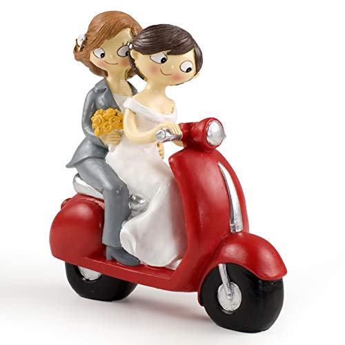 Mopec Figura de Pastel Pareja de Novias Pop & Fun en Moto, Blanco