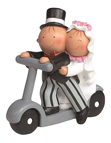 Mopec Figura de Pastel Pareja de Novios Pit & Pita en Patinete, Blanco Roto
