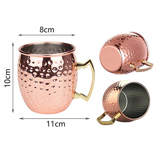 Moscow Mule Tazas, 2 Piezas Mula de Moscú Original 100% Cobre Puro Martillado Solido Jarra Hecho a Mano Oreja Soldada, 530 ML, Cocktail Coctel Regalo