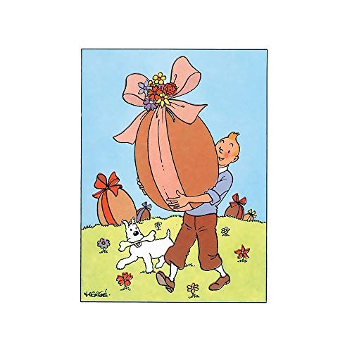 Moulinsart Postal de Pascua Doble Tintín con el Huevo de Chocolate 32031 (12,5x17,5cm)