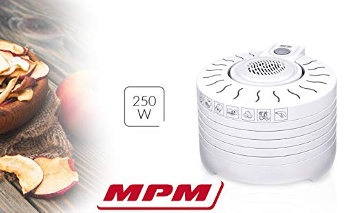 MPM MSG-01 Deshidratador de Alimentos 5 Bandejas, Deshidratador de Frutas y Verduras 250 W, Plateado