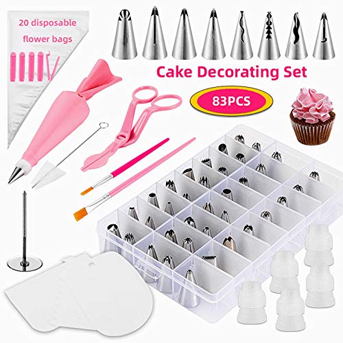 MU XI Boquilla de Bolsa de pastelería 83pack para Bolsas de pastelería Profesionales, Herramientas de pastelería, Pala de Pastel, Pastel de cumpleaños de Bricolaje y Herramientas de horneado de Crema