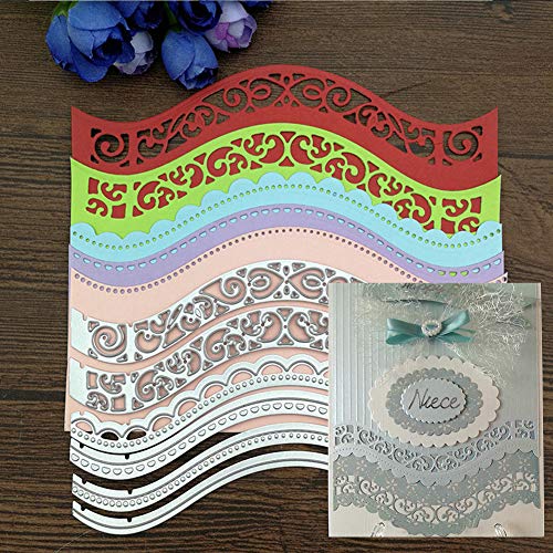 Muzhili3 - Troqueles de corte de metal con borde ondulado para manualidades, álbumes de recortes, tarjetas de papel, plantillas, color plateado