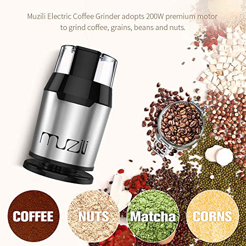 Muzili Molinillo Eléctrico de café Molinillo de Frijoles Nueces y Granos con 304 Hojas de Acero Inoxidable, 22000 rpm Motor Potente 60dB Bajo Ruido Capacidad de 50 ml Gratuito Cepillo de Limpieza
