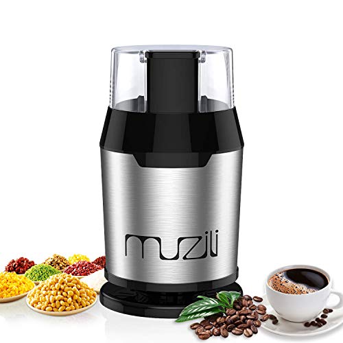 Muzili Molinillo Eléctrico de café Molinillo de Frijoles Nueces y Granos con 304 Hojas de Acero Inoxidable, 22000 rpm Motor Potente 60dB Bajo Ruido Capacidad de 50 ml Gratuito Cepillo de Limpieza