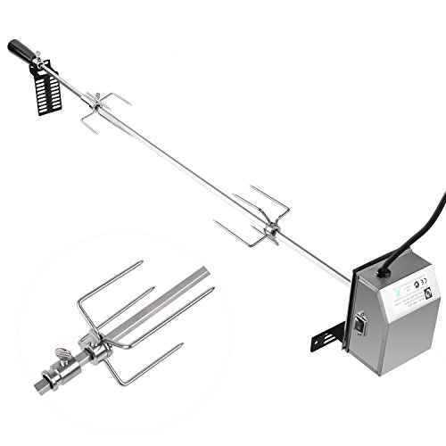 MVPOWER Asador Electrico Giratorio Automático Pincho para Barbacoa de Acero Inoxidable Brocheta de 117cm con Motor
