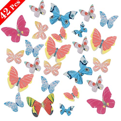 NATEE 42pcs Mariposa Comestible, Adorno Comestible para Tartas, Oblea Decorativa, Cupcake Toppers Decoración de Tarta Postre Papel Glutinoso 100% Comestible 5 4 3cm para Tarta de Boda Cumpleaños