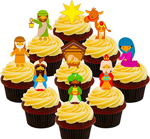 Navidad – decoraciones comestibles cupcake toppers – Pie oblea decoraciones para tartas, Pack of 36