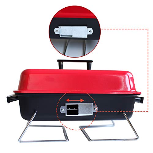 NAWA BBQ Clasica Barbacoa Compacta Camping Playa, Roja con Tapa y Pies de Mesa (48x30x26 cm)