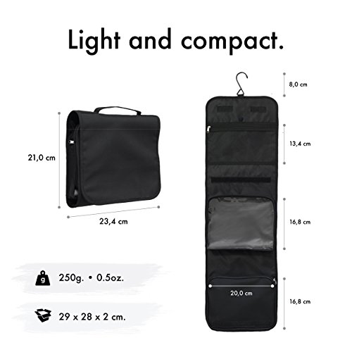 Neceser de Viaje de Nomalite | Bolsa XL Viaje de Aseo Colgante, Plegable, Compacto y Negro para Hombre, Mujer y niño. con Gancho Robusto y Compartimento Transparente Separable para Equipaje avión.