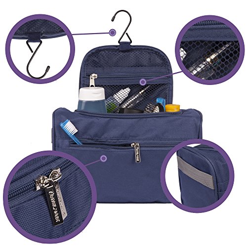 Neceser de Viaje para Colgar, Dopp Kit, Bolso de Aseo y Organizador de con Gancho para Accesorios de Viaje, Artículos de Higiene, Maquillaje y Afeitada, para Hombres y Mujeres – Color Azul