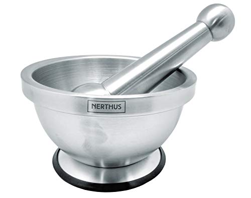 NERTHUS FIH 020 - Mortero de Mano para Especias de Acero Inoxidable, base Antideslizante