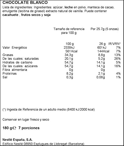 Nestlé Postres - Chocolate Blanco para Repostería - 4 Paquetes de 180 g