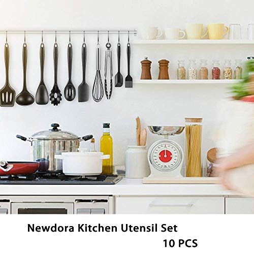 Newdora Utensilios de Cocina de Silicona Resistentes al Calor, 10 Piezas Herramientas antiadherentes para Hornear en la Cocina, Negro