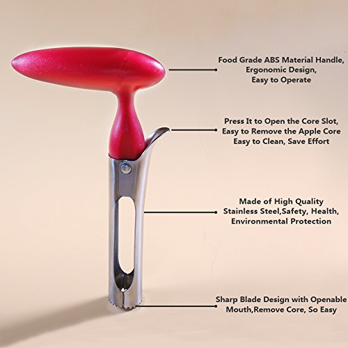 Newness Descorazonador de Manzanas, Acero Inoxidable Manzana o Pera Remover la Base de la Herramienta Para el Hogar y la Cocina con Filo Afilado Hoja, Rojo