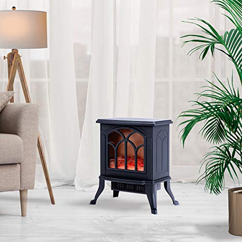 NEWTECK Chimenea Eléctrica Classic Flame, Calefactor Cerámico Termoventilador Llama Decorativa, Chimenea portátil, Termostato, 2 Niveles, Sensor Seguridad Sobrecalentamiento, 750/1000W, 355x465x250mm