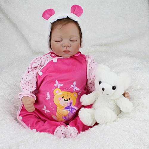 Nicery 22inch Renacido de la muñeca de Silicona Suave Vinilo 55cm magnética Boca Realista Muchacha del Muchacho de Juguete de Color Rosa Dormir Ojos Cierre del Oso Reborn Doll A3ES