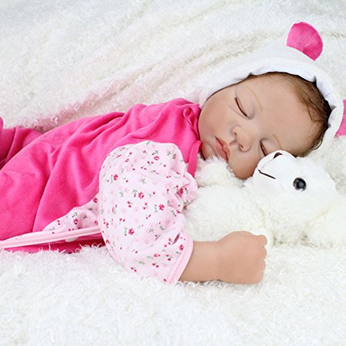 Nicery 22inch Renacido de la muñeca de Silicona Suave Vinilo 55cm magnética Boca Realista Muchacha del Muchacho de Juguete de Color Rosa Dormir Ojos Cierre del Oso Reborn Doll A3ES