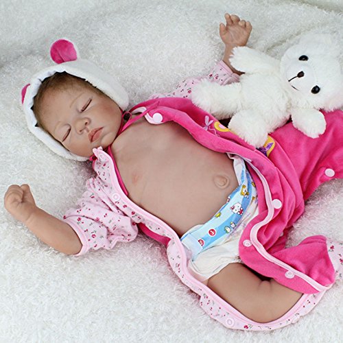 Nicery 22inch Renacido de la muñeca de Silicona Suave Vinilo 55cm magnética Boca Realista Muchacha del Muchacho de Juguete de Color Rosa Dormir Ojos Cierre del Oso Reborn Doll A3ES