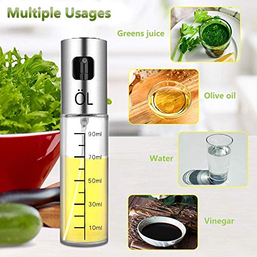 Nifogo Oil Sprayer,Pulverizador de vinagre y aceite, Vinagre/Aceite de oliva de Acero Inoxidable Botella de Vidrio para Herramienta （100ml）