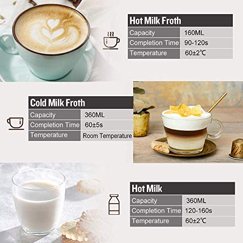 Nobebird Espumador de Leche, Vaporizador de Leche Eléctrico de Hacer Leche Fría y Caliente, Espumador y Calentador de Leche Automático para Café, Bombones Calientes, Café con Leche, Capuchino, Negro