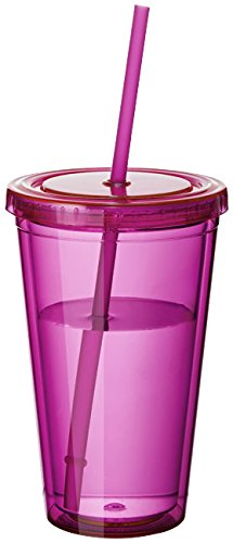notrash2003 Vasos de plástico de Doble Pared Vasos para Beber Vasos con Tapas Batido de Paja Jugo Café Café Helado Ecológico (Rosa)