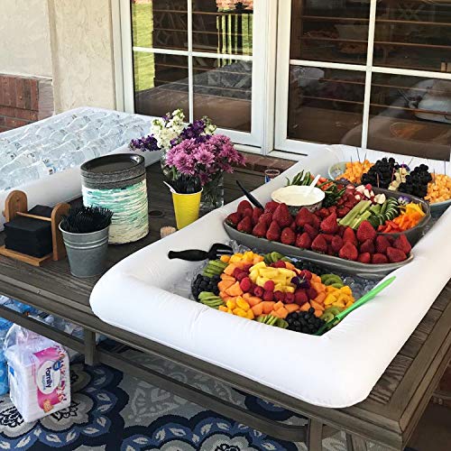 Novelty Place [TALLA GRANDE] Barra Bandeja Inflable Buffet para Hielo con Tapón de Desagüe - Bandeja de Comidas y Bebidas para Ensaladas, Picnics y Acampadas (Paquete de 1)