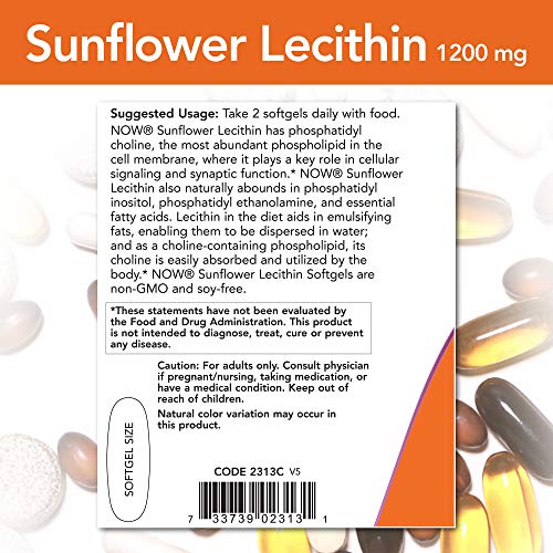Now Foods La lecitina de girasol, 1200 mg - 200 cápsulas 200 Unidades 460 g