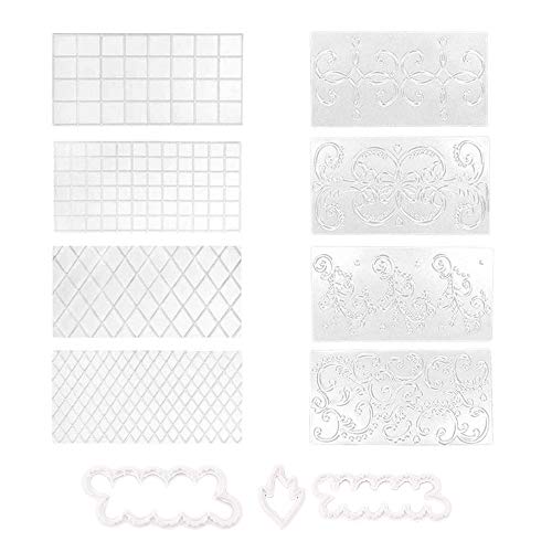 Nsiwem 11 Piezas Alfombra de Impresión de Tarta Fondant Esterilla de Relieve Juego de Alfombrilla de Textura Pasteles Impresiones Fondant Esteras Moldes de Plástico para Tartas Transparente