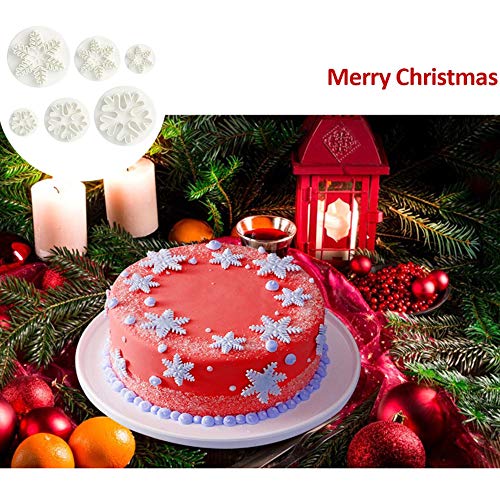 Nuluxi Plástico Cortador de Galleta Copo de Nieve Copo de Nieve Utensilios para Modelar Pasteles Molde Plástico de Torta de Categoría Alimenticia Adecuado para Decorar Navidad Tartas (6 Piezas,Blanco）