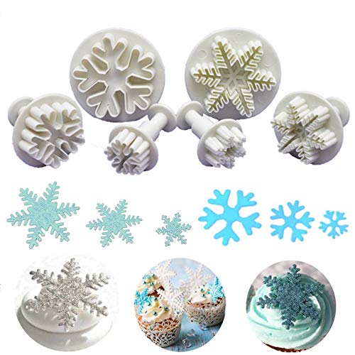 Nuluxi Plástico Cortador de Galleta Copo de Nieve Copo de Nieve Utensilios para Modelar Pasteles Molde Plástico de Torta de Categoría Alimenticia Adecuado para Decorar Navidad Tartas (6 Piezas,Blanco）