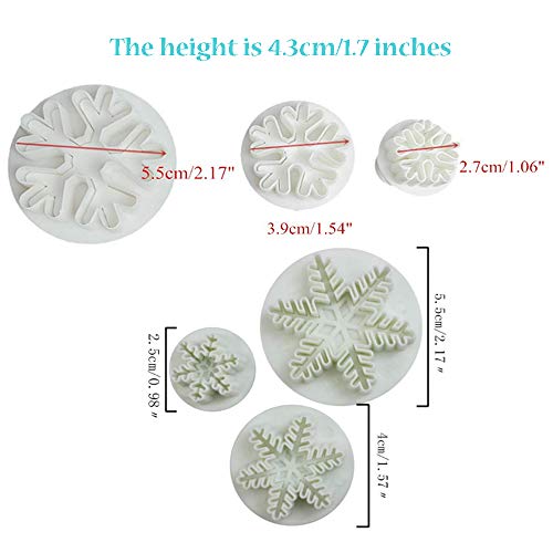 Nuluxi Plástico Cortador de Galleta Copo de Nieve Copo de Nieve Utensilios para Modelar Pasteles Molde Plástico de Torta de Categoría Alimenticia Adecuado para Decorar Navidad Tartas (6 Piezas,Blanco）