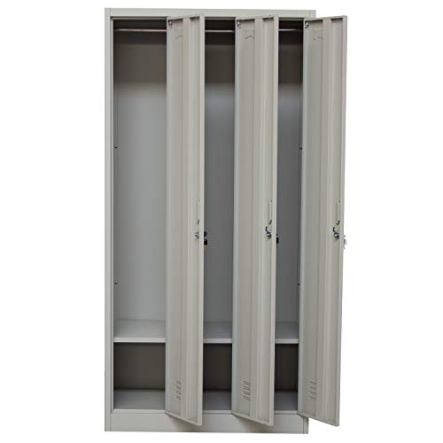 OFICINAS MONTIEL Taquilla Vestuario Metálica Gris con Estantería, Perchero, Cerradura y Llave de 185x90x45cm para Vestuario, Industria, Oficina, Gimnasio, Supermercado, Trabajo. (3 Puertas, Gris)