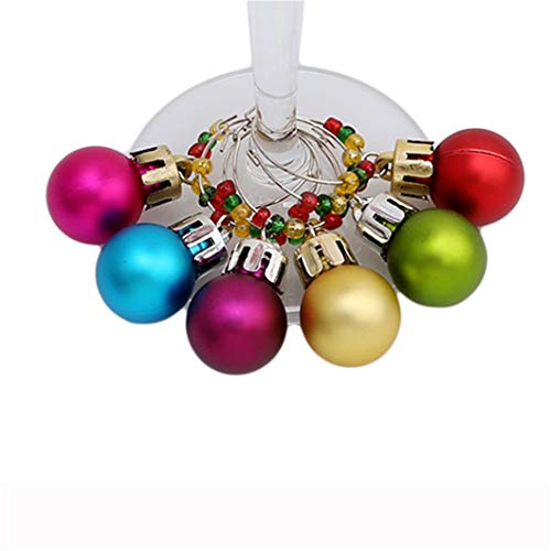 Ogquaton 6 Piezas Coloridas Bolas de Navidad Copa de Vino encantos Marcador Etiquetas Set Bar Mesa Fiesta Decoración navideña Durable y útil