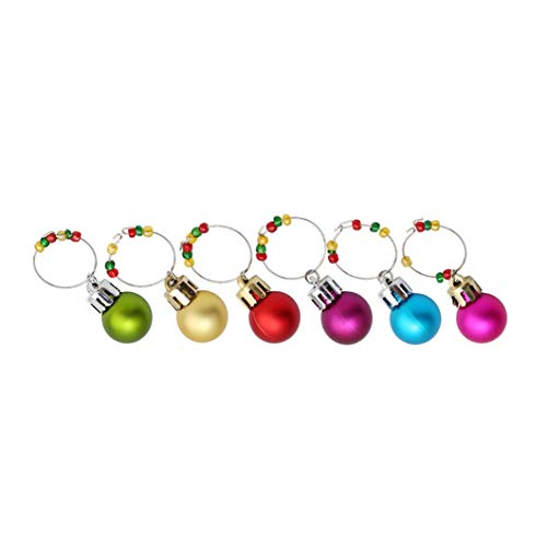 Ogquaton 6 Piezas Coloridas Bolas de Navidad Copa de Vino encantos Marcador Etiquetas Set Bar Mesa Fiesta Decoración navideña Durable y útil