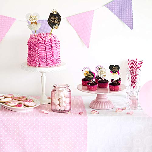 Olymajy Happy Birthday Topper Tarta, 5 Piezas Cake Topper Personalizado, con Corona, Lazo, Flor y Gasa Dorada, Decoración para Cupcakes de Tartas para Fiestas de Baby Shower de Niños