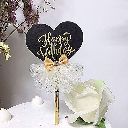 Olymajy Happy Birthday Topper Tarta, 5 Piezas Cake Topper Personalizado, con Corona, Lazo, Flor y Gasa Dorada, Decoración para Cupcakes de Tartas para Fiestas de Baby Shower de Niños