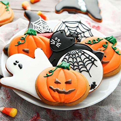 Olywee - Juego de cortadores de galletas para Halloween, diseño de gato, calabaza, gato asustado, fantasma, cara de gato, murciélago, lápida, cruz y pan de jengibre