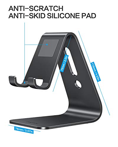 OMOTON Soporte Teléfono Móvil de Escritorio, Base para Móvil Mesa de Aluminio, Phone Stand para iPhone, Xiaomi, Redmi, Samsung, Huawei y Otras Smartphones, iPad Mini Series [2 Pack] [Negro+Negro]