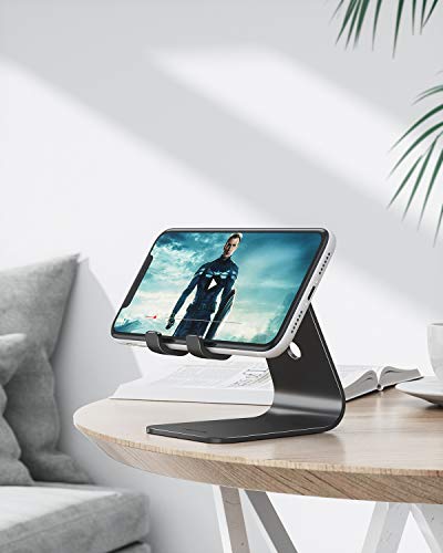 OMOTON Soporte Teléfono Móvil de Escritorio, Base para Móvil Mesa de Aluminio, Phone Stand para iPhone, Xiaomi, Redmi, Samsung, Huawei y Otras Smartphones, iPad Mini Series [2 Pack] [Negro+Negro]