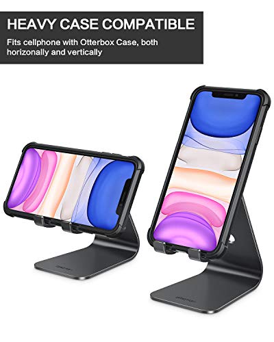 OMOTON Soporte Teléfono Móvil de Escritorio, Base para Móvil Mesa de Aluminio, Phone Stand para iPhone, Xiaomi, Redmi, Samsung, Huawei y Otras Smartphones, iPad Mini Series [2 Pack] [Negro+Negro]