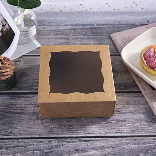 One more Cajas de panadería marrón de 15,2 cm con ventana de PVC para tartas y galletas cajas pequeñas de papel natural para manualidades de 6 x 6 x 2,5 pulgadas, 12 unidades