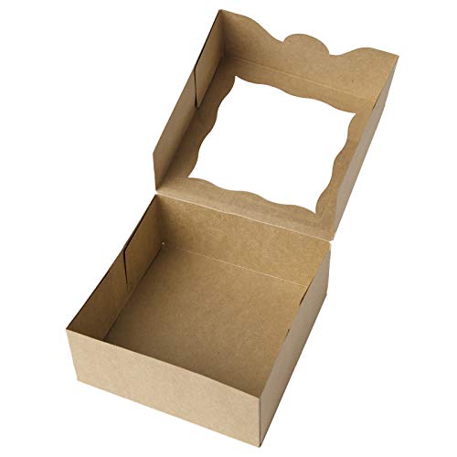 One more Cajas de panadería marrón de 15,2 cm con ventana de PVC para tartas y galletas cajas pequeñas de papel natural para manualidades de 6 x 6 x 2,5 pulgadas, 12 unidades