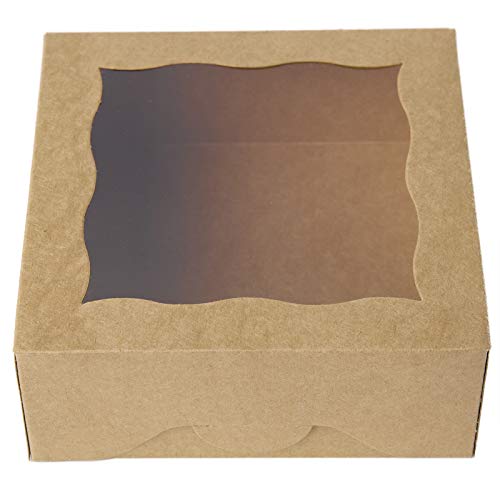 One more Cajas de panadería marrón de 15,2 cm con ventana de PVC para tartas y galletas cajas pequeñas de papel natural para manualidades de 6 x 6 x 2,5 pulgadas, 12 unidades