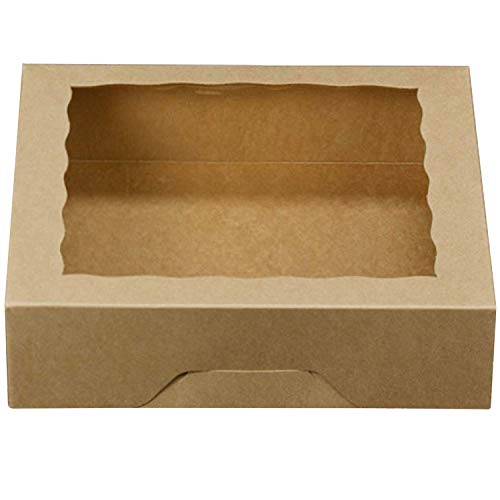 One More - Cajas de papel kraft para tartas con ventanas de PVC, 25,4 x 25,4 x 6,3 cm, 12 unidades, color marrón